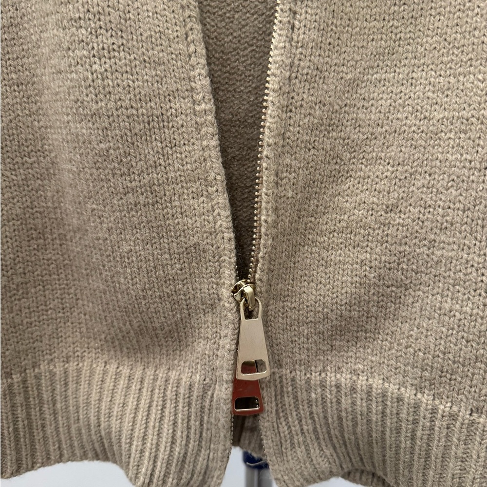 Anthropologie Faux Leather Collar Zip Cardigan Sweater Size XS - Picture 3 of 4
